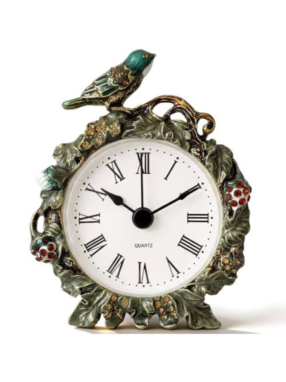 Decorative Bird Accent Table Clock - Green